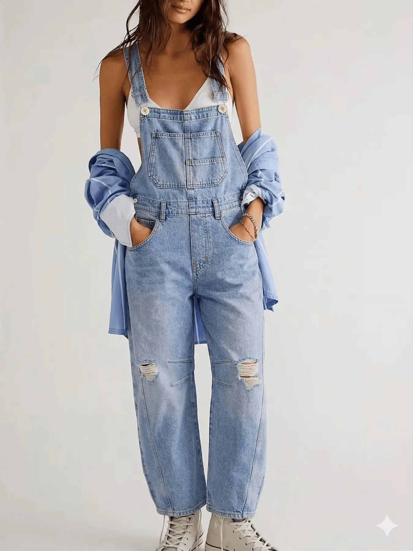 Vintage Denim Bib Overall Casual Sleeveless for Country Style, Chic, Perfect for Rural Life, Comfortable, Fit and Durable Design, Ideal for Outdoor Activities, Womenswear