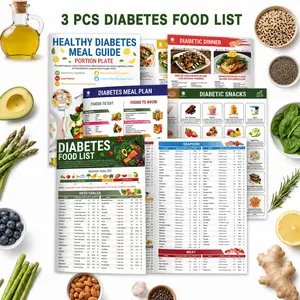3-Pack Diabetic Food List and Meal Planner Chart, Glycemic Index Charts Contain Serving Size Carbs Calories Protein for Type 1 and 2 Diabetes