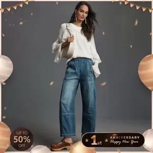 Pwest The Relaxed Pull-On Barrel Jeans – Soft Demin, Easy Pull-On, Adaptive Comfort, Everyday Wear