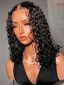 Glueless Wig Human Hair Curly 4x4 HD Frontal Wig Deep Wave Wigs Brazilian Curly Lace Front Wig Short Bob Frontal Wigs Wet And Wavy Deep Wave 8-16inch Lace Front Human Hair Wigs Pre Plucked With Baby Hair
