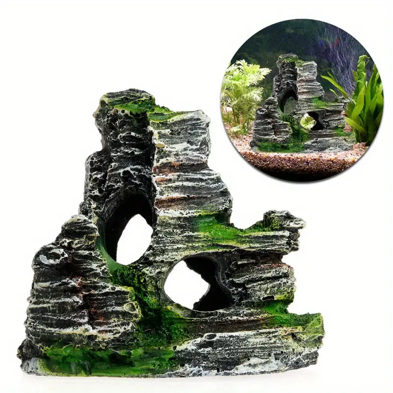 1-piece aquarium rock cave: adds interest to the fish tank with a realistic mountain cave design fishtank pc moss balls lava 20 gallon Smart Small LED Light and Filter Dragon Stone Decoration