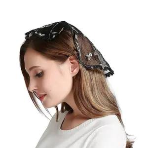 White sheer lace short veil headscarf for brides — hair accessory