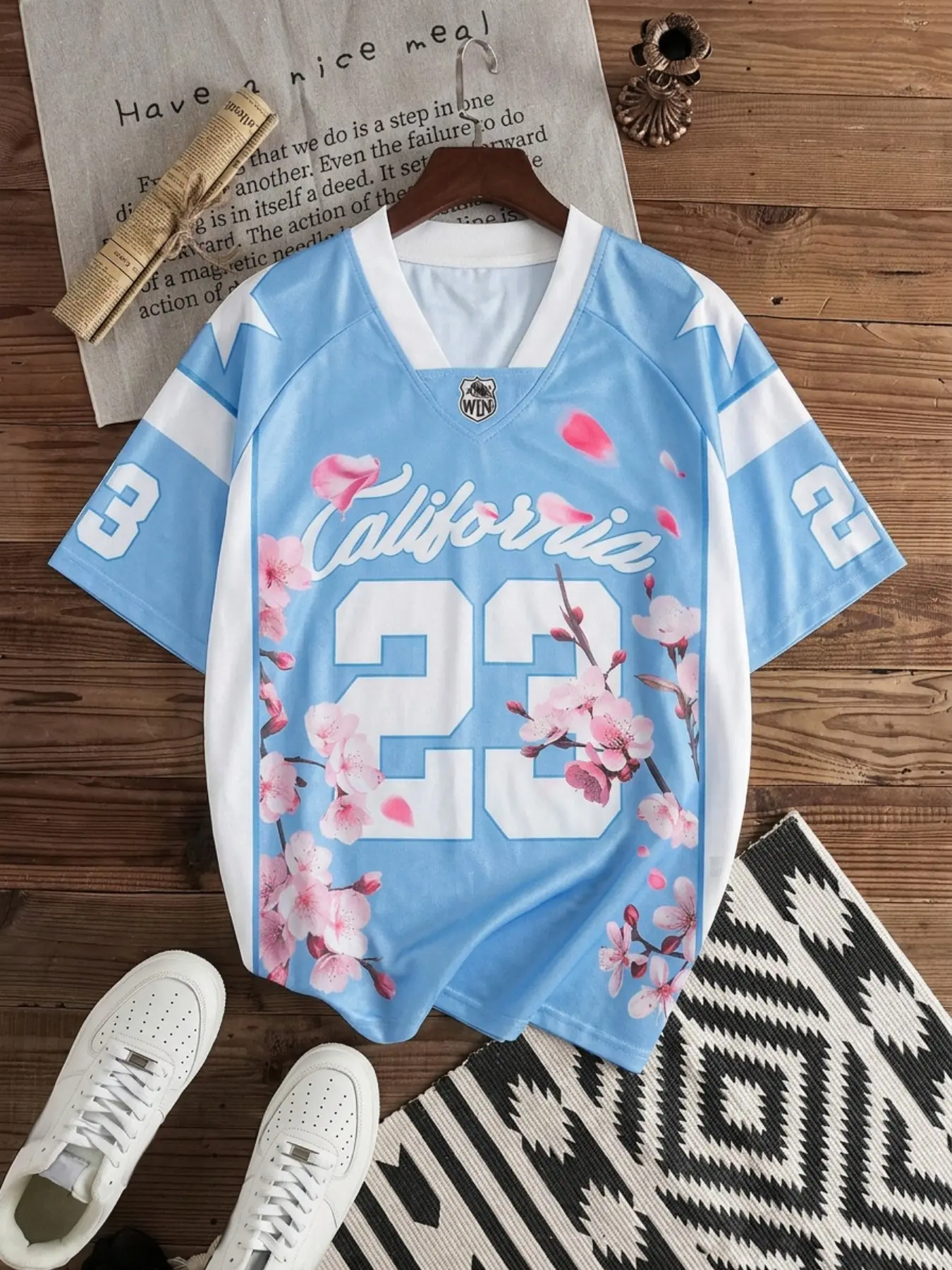 Men's Oversize California 23 Cherry Print Rugby Shirt, Ball Shirt, Vintage Streetwear Sports Jersey, Athletic Shirt, Perfect for Summer Street Style, Sportswear Top