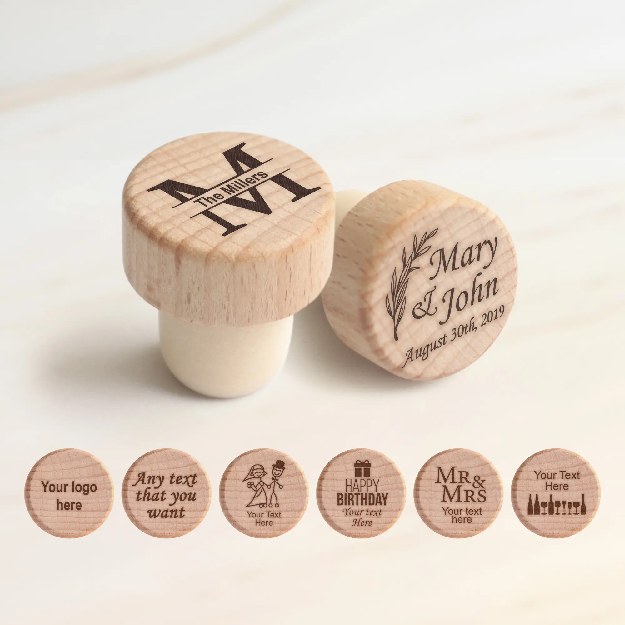 Custom Engraved Bulk Wooden Wine Stoppers – Personalized Logo Stoppers, Wedding Favors, Housewarming Gifts, Party Souvenirs