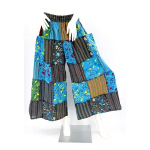 Cotton Hippie Handmade Harem Overlock Mushroom Design Patchwork Wide Leg Bohemian Pants Women's Comfortable