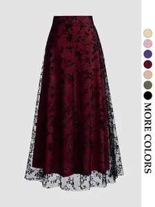 Women’s embroidered mesh skirt, elegant and romantic everyday skirt, all-season women’s underwear, retro sweet skirt GARMENTARY