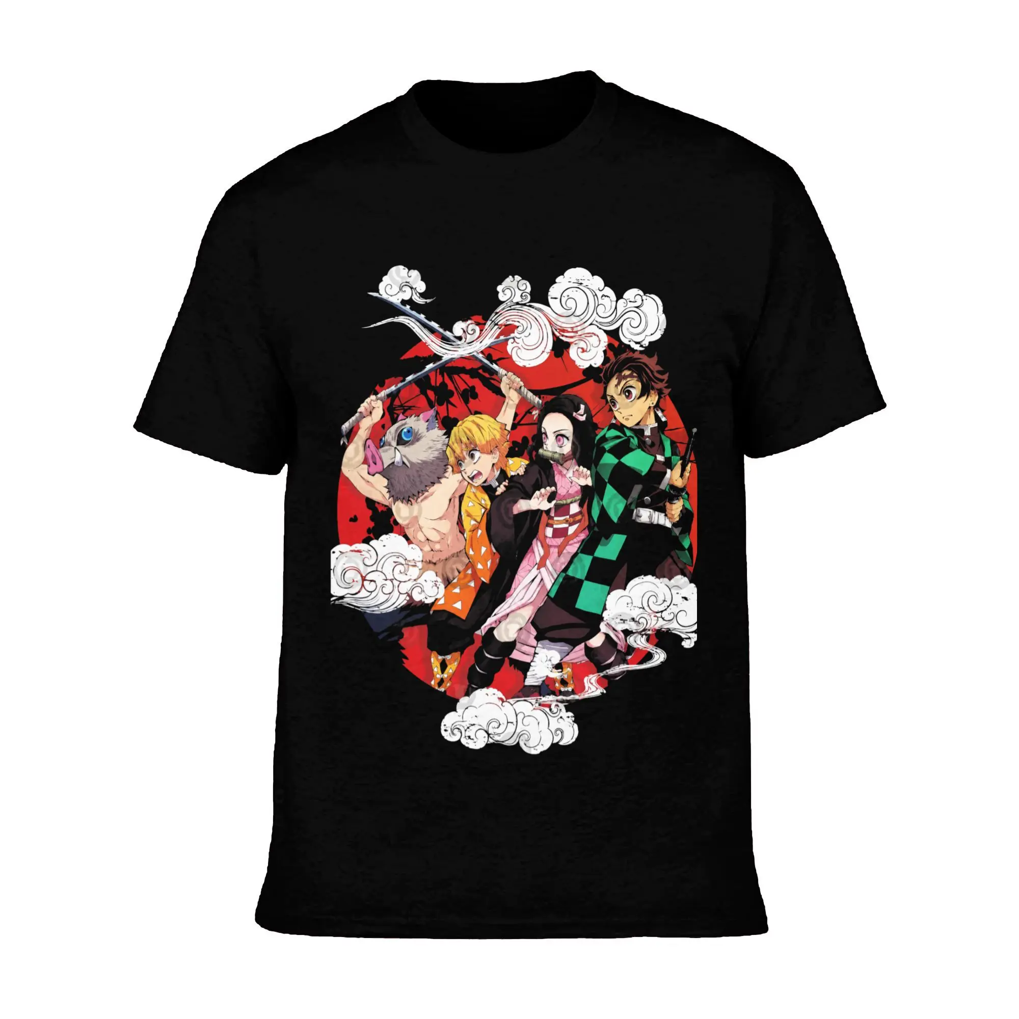 Demon Slayer Trio Graphic T-Shirt – Tanjiro, Zenitsu & Inosuke 100% Cotton Anime Tee, Unisex Casual Short Sleeve Shirt