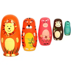 Nesting Dolls for Kids - Russian Wooden Stacking Nested Set 5 Pieces Handmade Toys for Children Christmas Birthday Rome Decoration Halloween Wishing Gift (Captain Lion)
