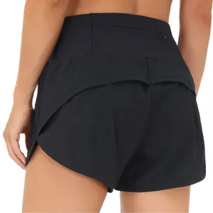 High Waisted Back Pocket & Side Hidden Pocket 2-in-1 Yoga Shorts 3", Summer 2025 Running Shorts for Women, Back to School Sports Workout Shorts