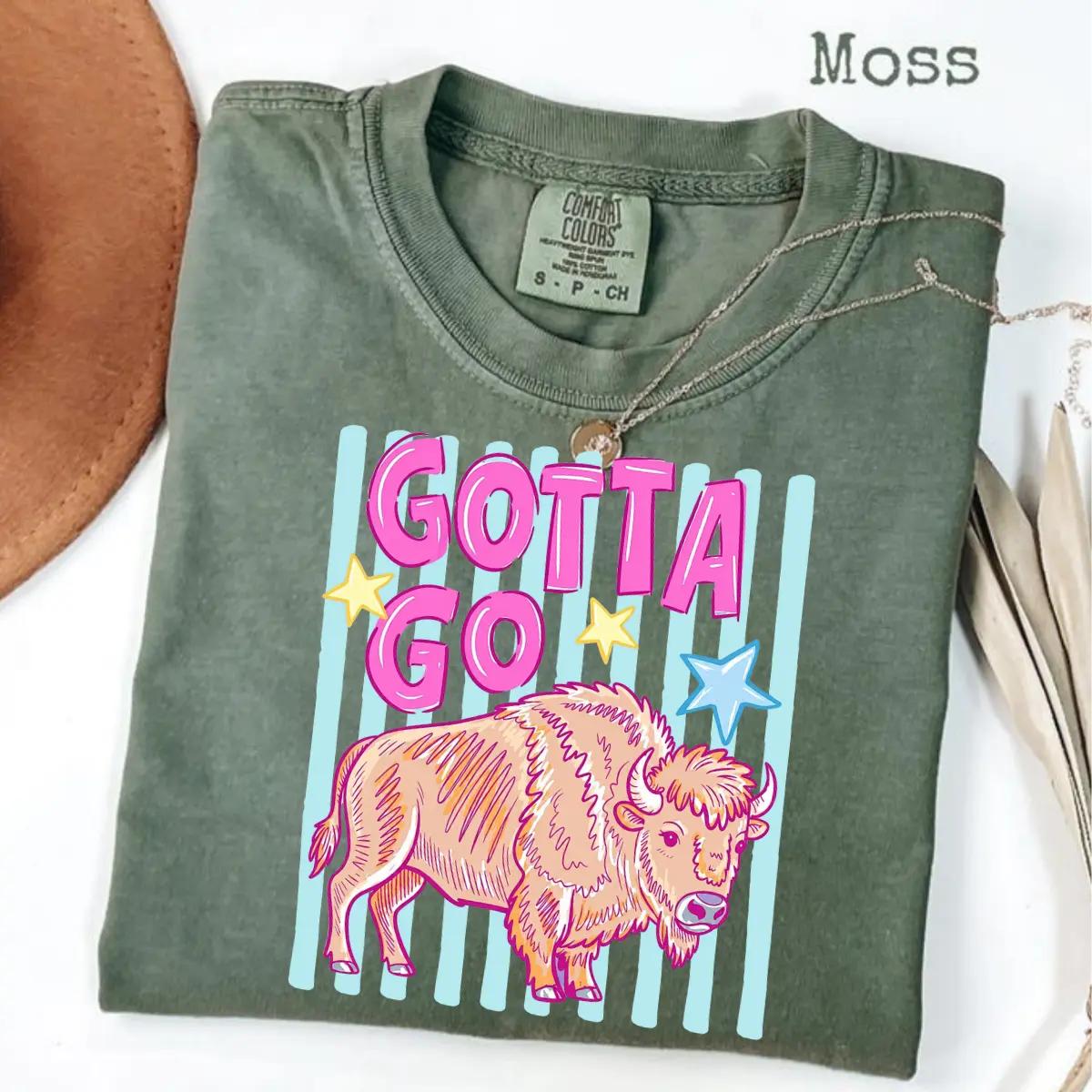 Gotta Go Buffalo Comfort Colors Tee, Retro Bison Graphic Shirt, Western Ranch Style T-Shirt For Women – Gen X Shirt USA