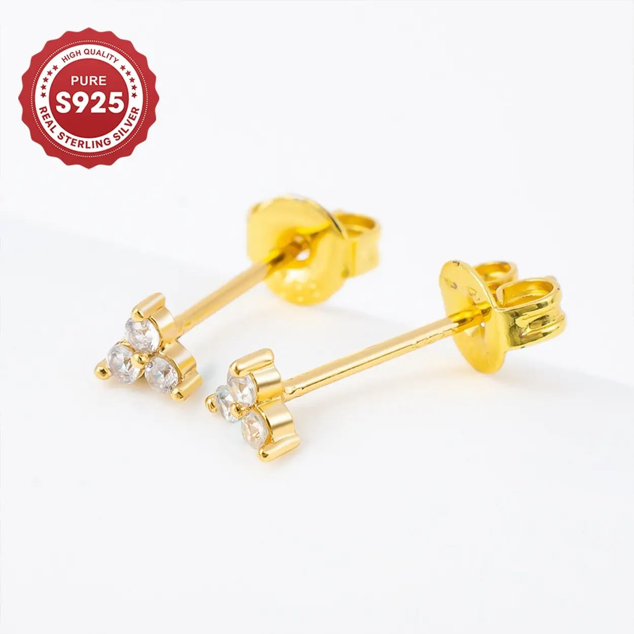 A Pair of S925 Sterling Silver Triangle Star Stud Earrings with Nested Sparkling 5A Zircon. Classic Hoop Earrings for Women. Minimalist Style. Suitable for Everyday Wear or As A Gift summer minimalist nugget  earrings