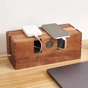 Acacia   Management Box - Wooden Cord Hider & Organizer for Desk & Floor, Power Strip & TV Wire Concealer, Under Desk Storage for Office,  Electrical Cables