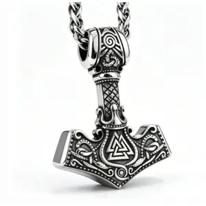 Norse Odin Knot Mjolnir Pendant Necklace Viking Jewelry Lucky Charm Fashion Gift Party Festival Anniversary Men Unisex Trendy Retro Style