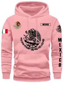 Men's Mexican Print Hoodie, Casual Versatile Fashion Pullover, Trendy Brand Clothing for Daily Wear, Loose-Fitting Fall & Winter