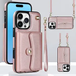 Wallet Case for iPhone 16e/16/15/14/13/12 Pro Max Plus, Includes Card Holder, Wrist Strap & Crossbody Rope, Stand & Rfid Protection Cover
