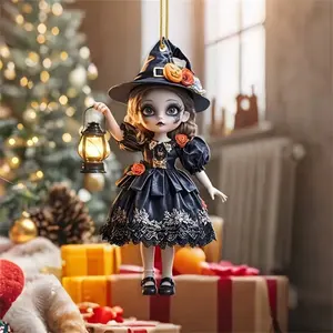 Halloween Car Decor Horror Skull Decor Rearview Mirror Hanging Accessories Cute 2D Grim Ghost Ornaments Decorations Pendant