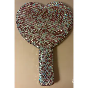 Bling Bling! Pink Crystal Rhinestone Heart Handheld Mirror 8” x 5”