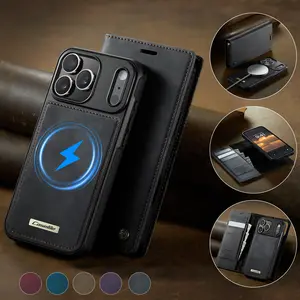 Detachable Wallet Case for iPhone 17/16e/16/15/14/13 Pro Max, Card Holder, Protector, 2-In-1 Flip Cover, Magnetic Wireless Charging Stand, Protection