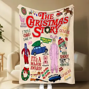 Christmas Story Blanket, Super Soft Flannel Fleece, Retro Holiday Cartoon Print, Lightweight Cozy Plush Throw For Sofa Couch Bed Travel, Flannel Blankets