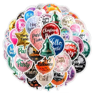 Party Balloon Series Sticker, 50pcs/set Colorful Happy Holiday Themed Decorative Sticker, DIY Decals for Scrapbooking, Journaling, Gift Wrapping