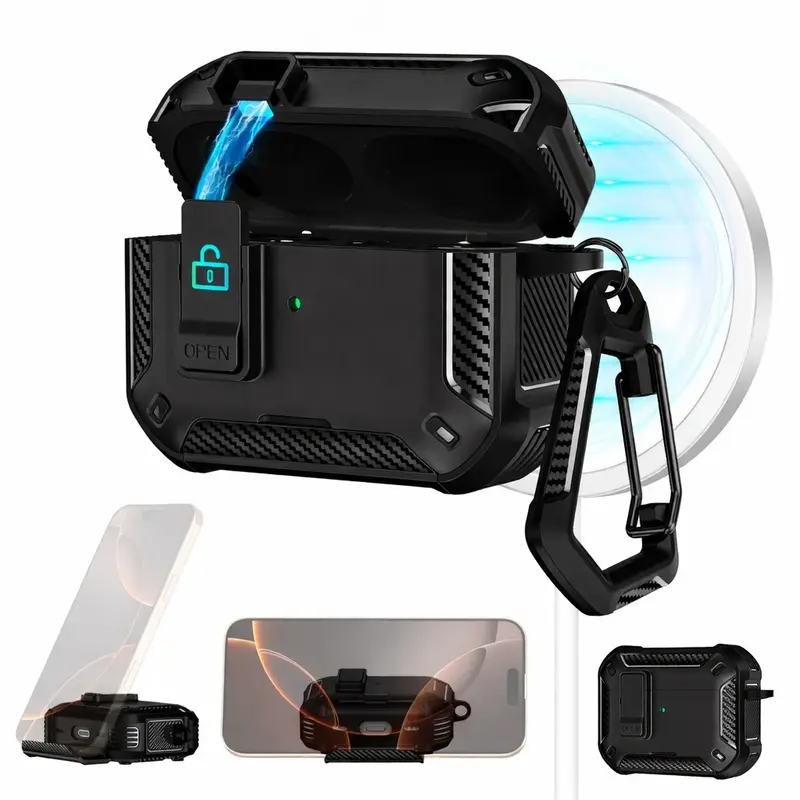 High-Quality Earphone Case for Earbuds with Lock Buckle, Wireless Charging Support, Compatible with AirPods Pro 3, Stand Included, Magnetic Charging