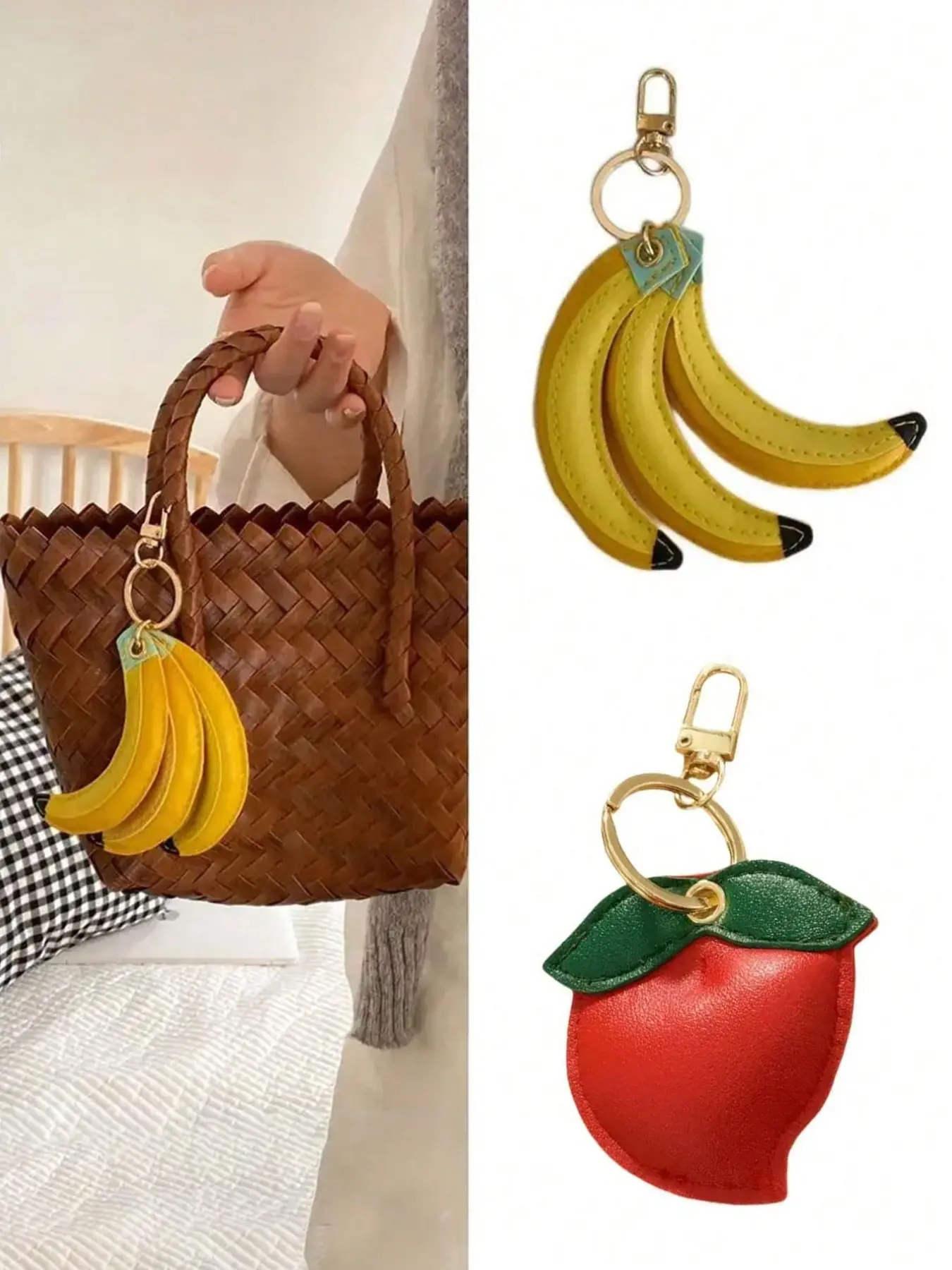 Funny Banana Keychain, Cute Women's Banana Keyring, Fashion Fruit Banana Key Circle, Creative PU Banana Fruits Key Ring