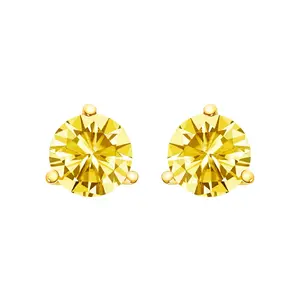 14K Gold 3-Prong Martini Set Yellow Lab Grown Diamond Solitaire Stud Earrings
