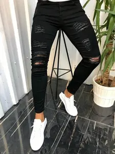 Men's Ripped Skinny Fit Button Fly, Casual Comfy Pocket Design Trousers for Daily Wear, Fashion Men's Bottoms for All Seasons, Ripped Stacked Jeans