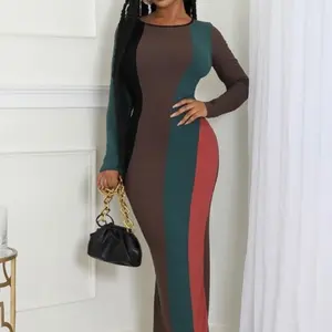 Circle Back Long Sleeve Women’s Ankle Length Color-block Dress