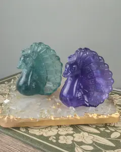 Fluorite Peacock Carving | Crystal Bird Figurine | Green Purple Fluorite | Peacock Figurine