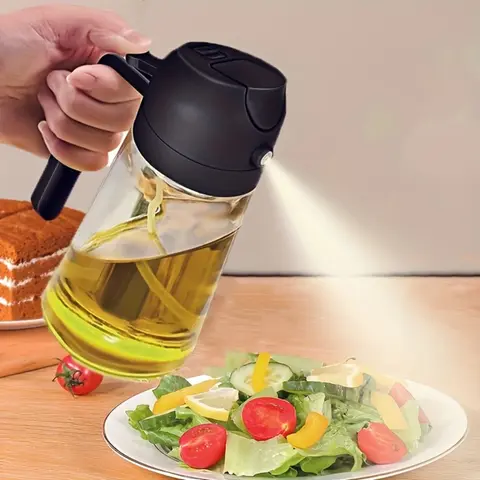 470ml Leak-Proof Dual Olive Oil Dispenser Bottle with Dual-Squeeze & Tube - Heavy-Duty Kitchen Oil Dispenser Cooking Oil Container for Cooking, Frying, Salad Dressing, Air Fryer, BBQ, Grilling - Easy-Clean Oil Sprayer & Oil Squeezer for Home & Outdoor