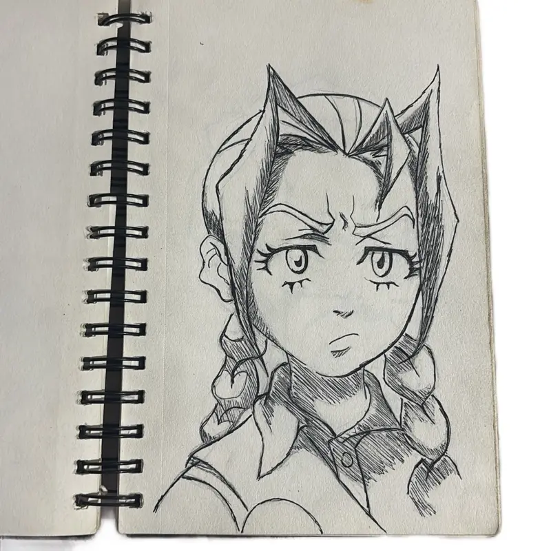 Boondocks Sketch - Female Character Sketch with Angry Expression, Detailed Line Art, Spiral Binding, Original Artwork