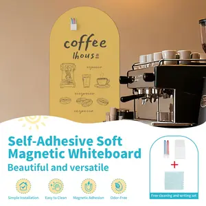 5-Styles Educational Arched Whiteboard Set - Cultivate Fine Motor Skills Through Drawing And Tile Games, Self-Adhesive Soft Magnetic Whiteboard, Including 1 Storage Box, 2 Water-Based Crayons And 1 Piece Of Cloth,50x90cm