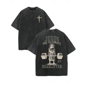 Men'S Vintage Washed T-Shirt The Ultimate Deadlifter Graphic Print - Oversized Streetwear Tee, Faith & Weightlifting Design, All-Season Comfort, Ideal Gift for Gym & Christian Men, Casual Round Neck Loose Fit ( The Ultimate Deadlifte 90s  graphic  tees vi