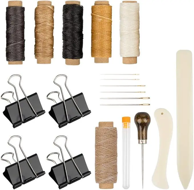 20-Pcs Beginner Sewing Tools Bookbinding Kit - Multicolor Kit with Plastic Bone Folder, Large Eye Needles, Wax Thread & More - Ideal for Beginners, DIY Projects, Paper Crafts