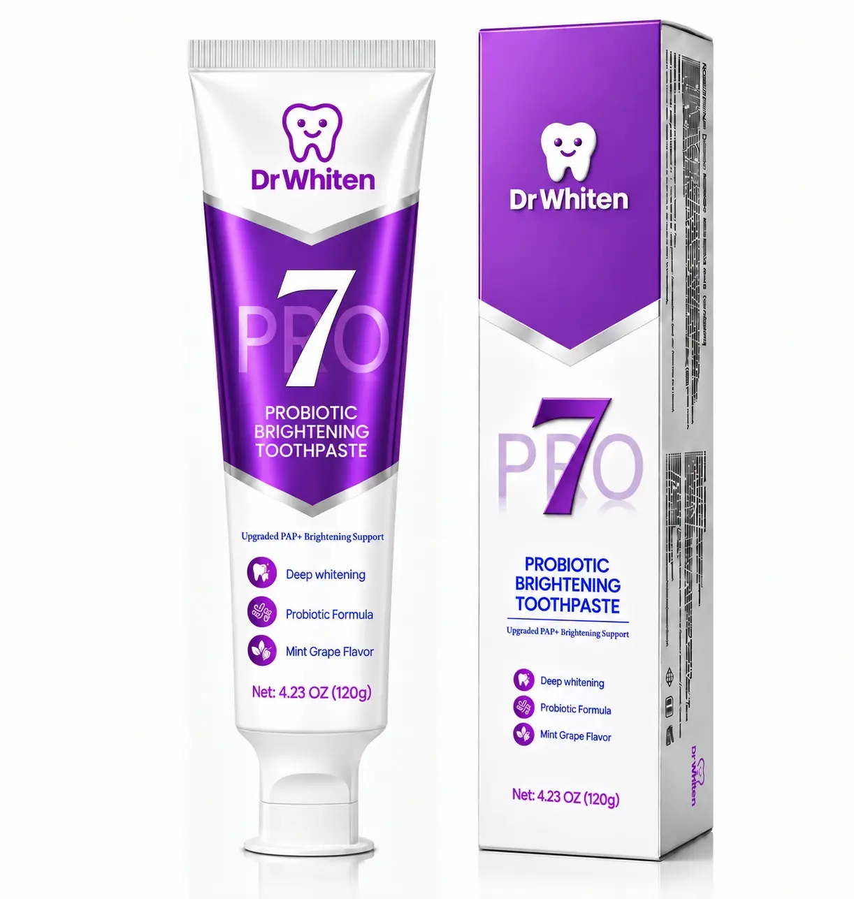 DrWhiten New 7-Pro Probiotic Purple Toothpaste | Upgraded Purple Formula with 7 Probiotics |  Fresh Breath | Helps Balance the Appearance of Yellow Tones