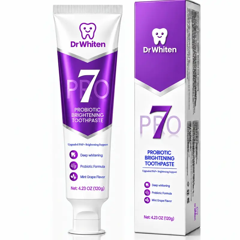 DrWhiten New 7-Pro Probiotic Purple Toothpaste | Upgraded Purple Formula with 7 Probiotics | Fresh Breath | Helps Balance the Appearance of Yellow Tones
