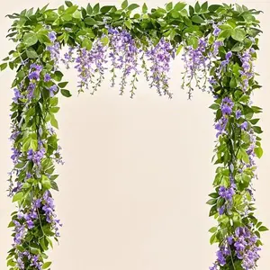 Light Purple Artificial Wisteria Garland Fake Hanging Vines Floral Decor for Wedding - 5 Pack Total 33 Ft Reusable No Fade Realistic Wisteria Flowers Home Party Decoration Silk Room Ornaments