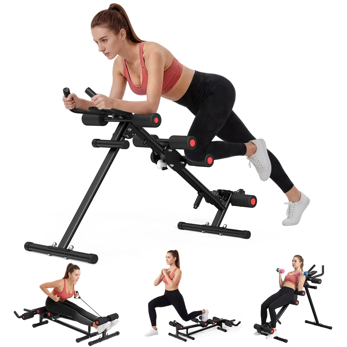 RELIFE 5-in-1 Adjustable Ab Trainer with Resistance Bands, Real-Time LCD Digital Workout Tracker, Heavy-Duty Reinforced Steel Frame, Foldable Space-Saving Home Gym Gear, 2 Tilt Difficulty, 440 Lbs Capacity, Engages Core Back Thigh Glute Arm Muscles, 5-In-