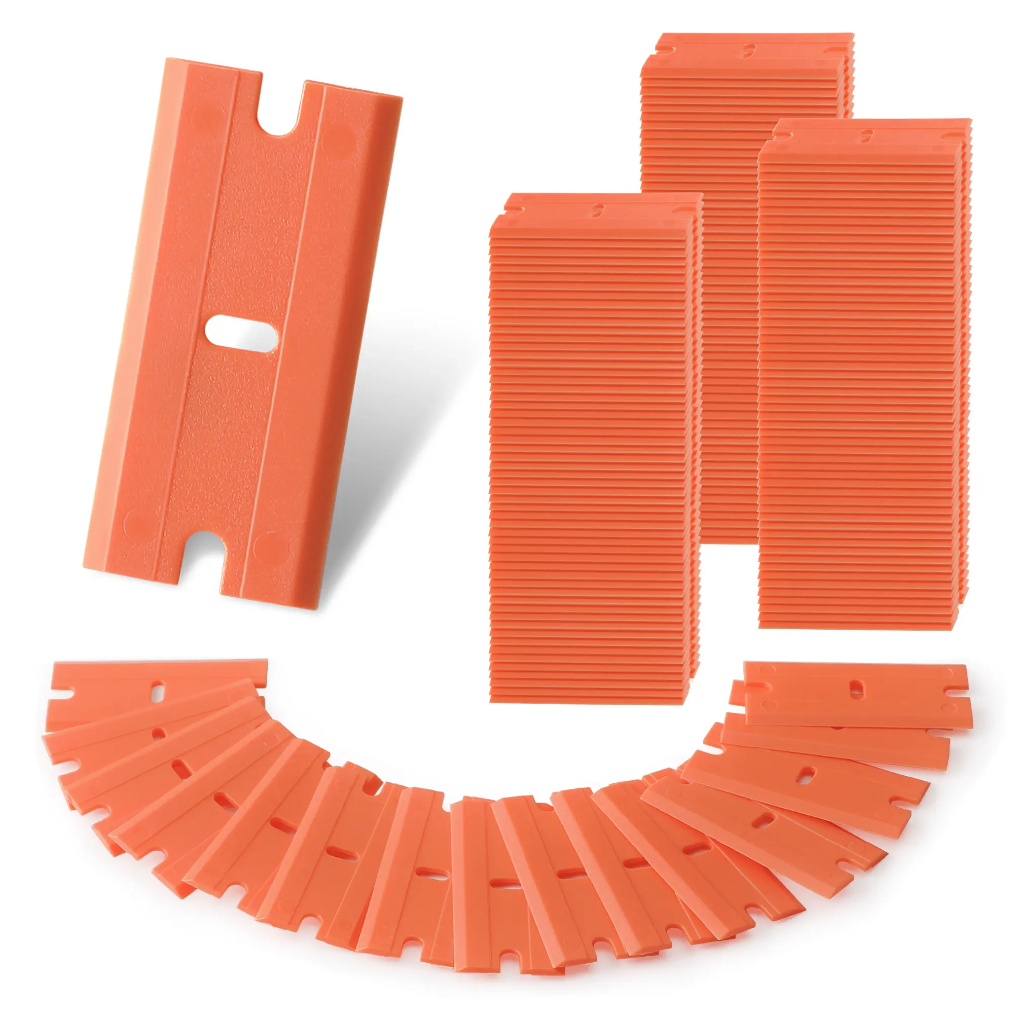 #summersale WORKPRO 200 Pack Plastic Razor Blades, Double Edge Safety Scraper Refills, Replacement Blades for Removing Sticker, Glue, Paint from Glass, Tile, and Multi-Surface Cleaning