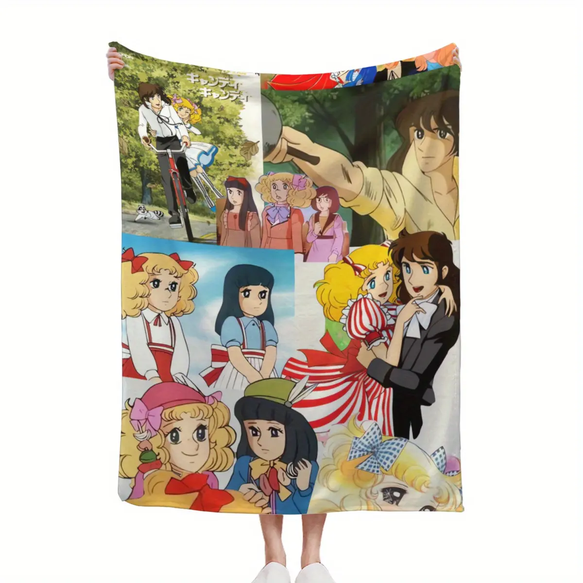 Candy Anime Super Soft Plush Throw Blanket, Vibrant Character Artwork, Cozy Aesthetic, Wrinkle Resistant, Portable A8 Size, All Seasons Textile for Home Office Decor, Anime Room Essential