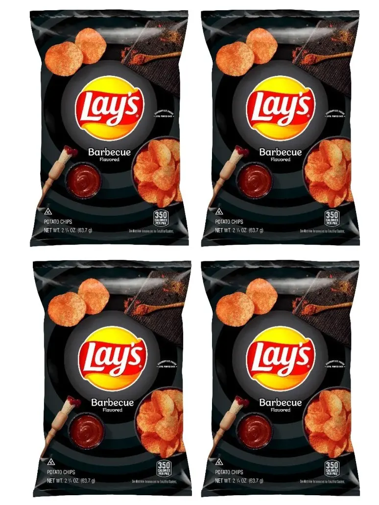 Lays BBQ Flavored Potato Chips, 2.25 Ounce Bags, Pack of 4 - Crispy Snack Crunchy   Savory Vegetable