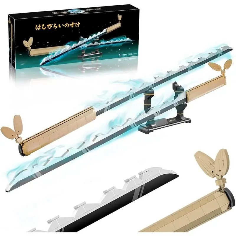 Sword shape Building Blocks Set Demon Slayer Sword Building Set, 40in Hashibira Inosuke Dual-Sword Set with Stand, Cosplay Anime Katana Sword Building Blocks, Collectible Gifts for Kids and Adults 8-12 (838 PCS)