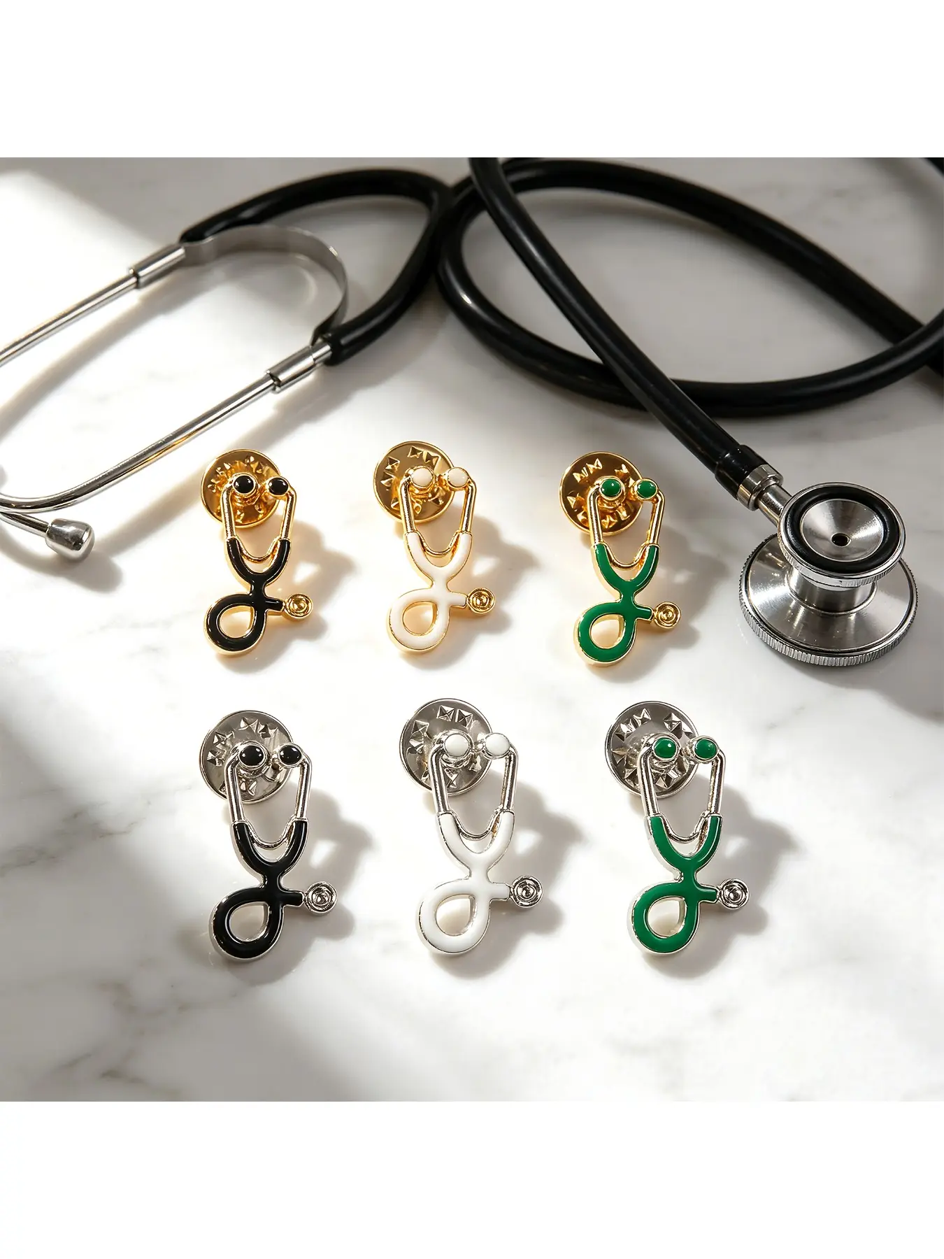 Stethoscope Brooch Pins 6PCS, Suit Stud Lapel Pin, Wedding Brooch Pin, Badge bulk, Doctor Pins Medical Gift, Scarf Clip, Birthday Party Favors