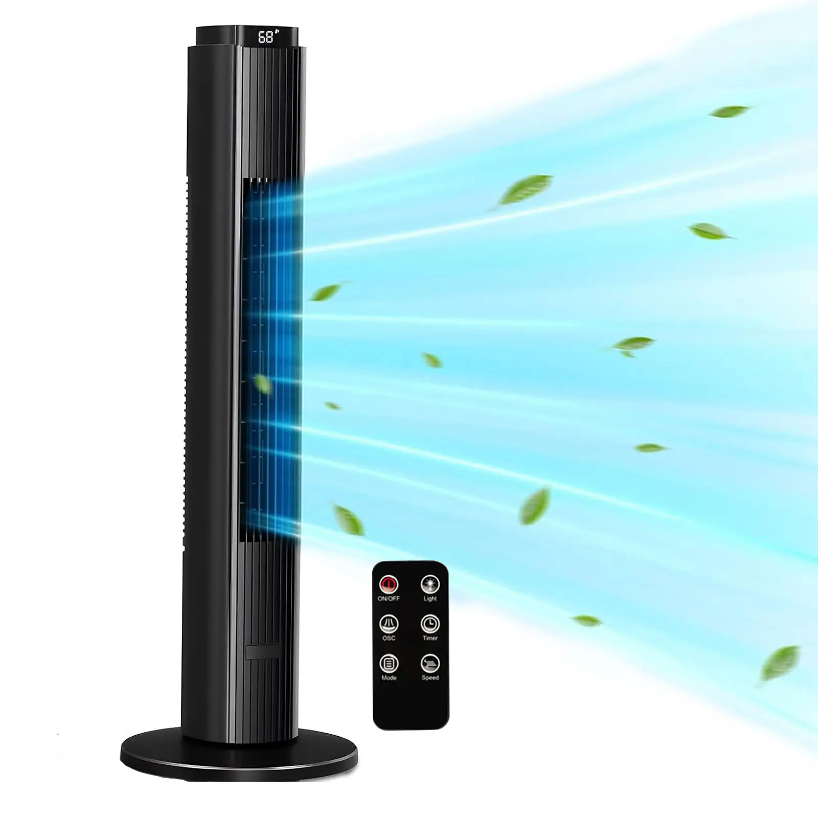 37-Inch Bladeless Portable Ac-Powered Airflow Floor-Mounted Tower Fan - 80° Oscillating, Quiet Remote-Operated Cooling, 12H Timer, 6 Speed, 4 Modes, LED Display, for Bedroom Office, Ac-Powered Tower Fans, Airflow Tower Fans