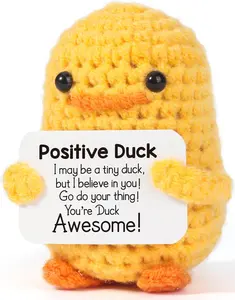 1 Piece – Yellow or Purple Positive Crochet Plush Toy with Message Card – Cute Duck & Penguin Gift, Encouragement Desk Decor for Friends & Loved Ones graduation huggable stuffed animal