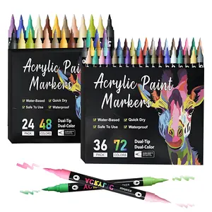 Quick-Dry Acrylic Paint Pens – Professional Dual Tip Brush & Fine Point Markers, 24/36/48/Colors for Rock, Wood, Canvas, Glass, Ceramic, Plastic, Stone & Fabric. Waterproof Art Supplies for DIY Crafts, Lettering, Journaling & School Projects