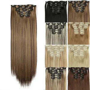 Mystique Clip in Hair Extensions Long Straight Synthetic Hairpieces 24 Inch 6 pcs, Natural & Soft Hair & Blends Well Hair Extensions, Perfect for Short Thinning Hair, Easy to Wear for Women Girls Daily Use, Best Everyday Fashion Dress-up Accessories
