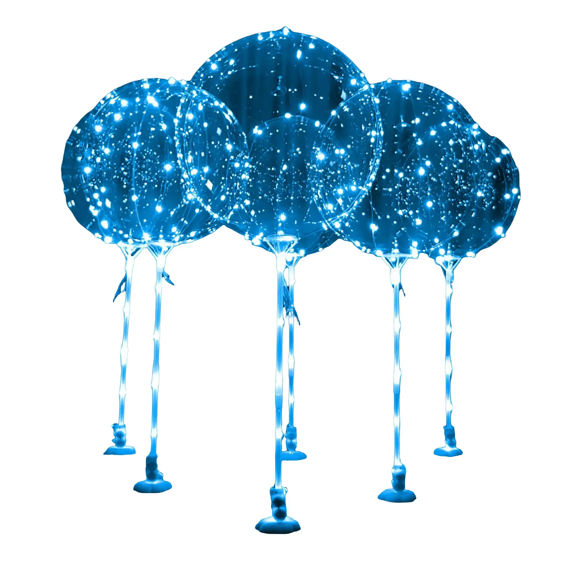 Pack of 6 Balloon with LED Blue Light Up Sticks, Stands and Batterys, for Tabletop, DIY Balloon Kid for Party Wedding, Valentine, Birthday, Holiday Home Decoration