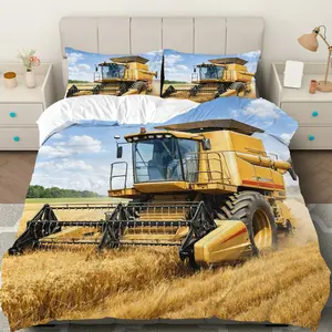 3PCS Duvet Cover Set, 1 Duvet+2 Pillowcases(Without filler), Farming Tractor Harvest Wheat Field theme, Thanksgiving bedding set, Rustic Cozy Stylish Durable Suitable for decoration bedroom, guest room, dormitory, hotel.